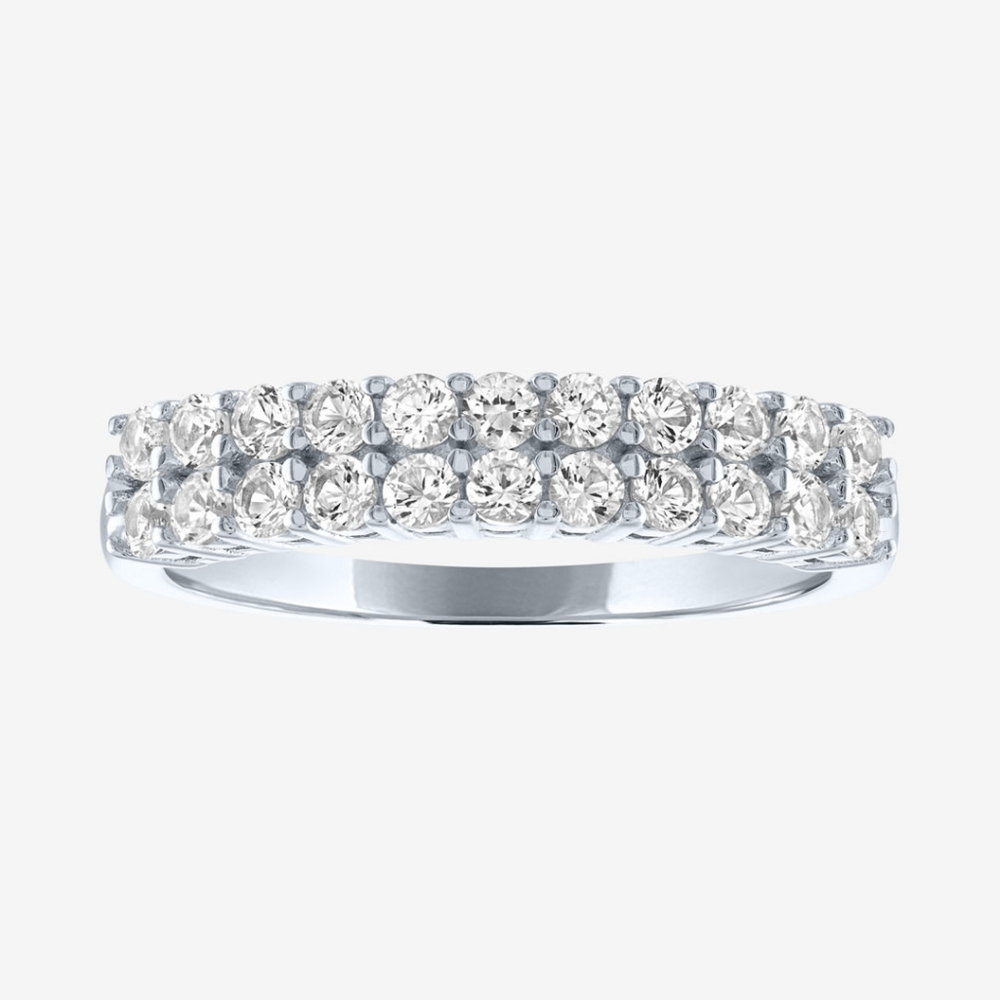 Brand New White Genuine Sapphires Double Band Sterling Silver Ring 7